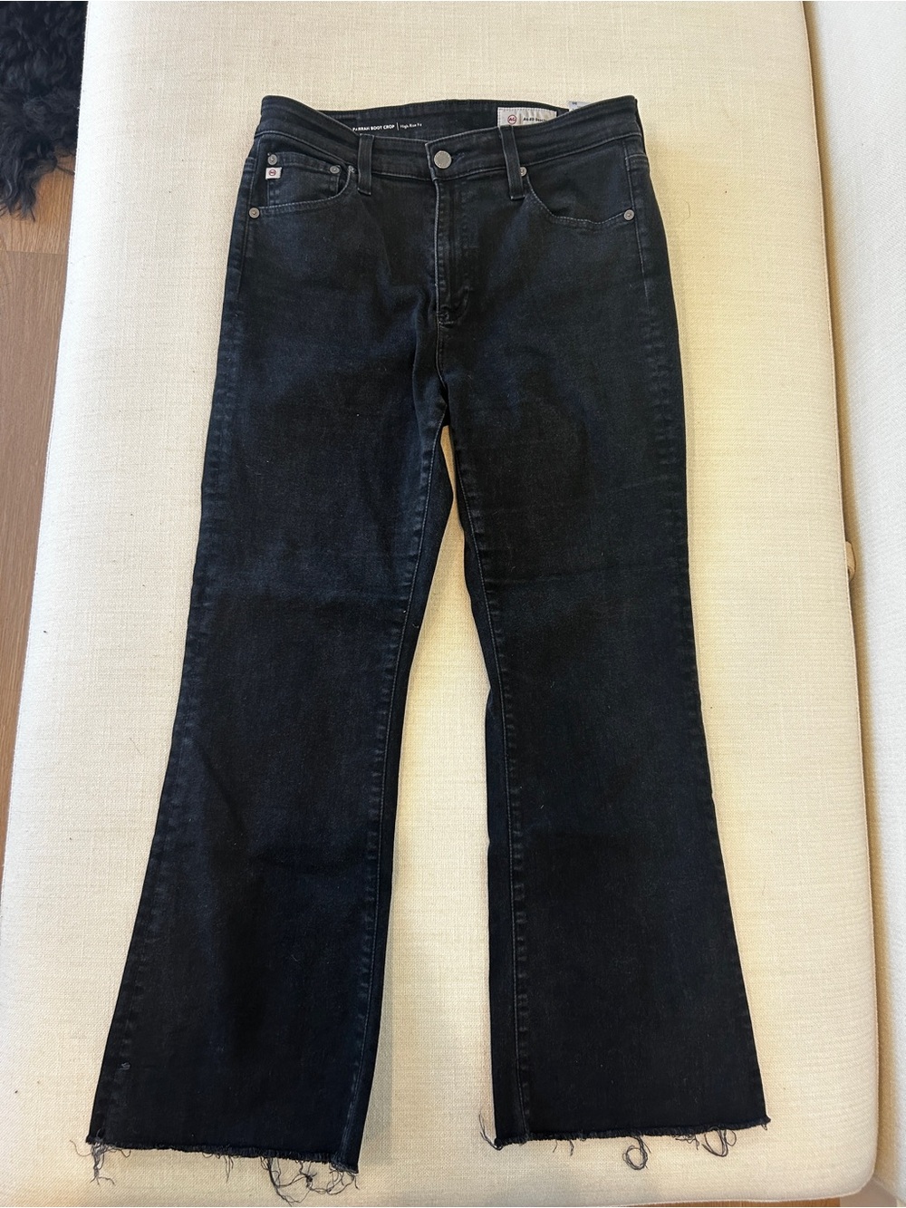 AG Jeans Black Farrah High-Rise Stretch Cropped Boot-Cut Jeans - Size 30